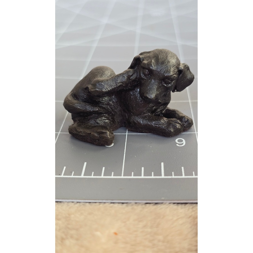 Miniature Black Lab Puppy Figurine Scratching Ear Dog Sculpture Felt Base